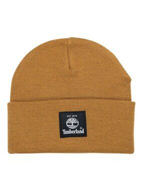 Timberland Logo Patch Cuffed Knit Beanie Hat OSFM Wheat